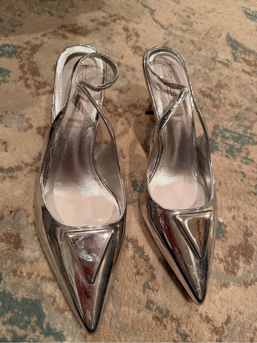 Tony Bianco Silver Metallic Pointed Toe Slingback Kitten Heels Size 8